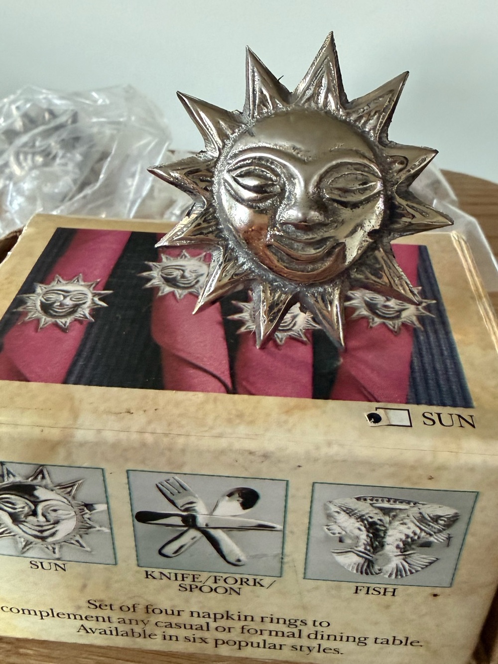 Vintage Deadstock Set of 4 Celestial Sun Napkin Holders Whimsigoth 90s